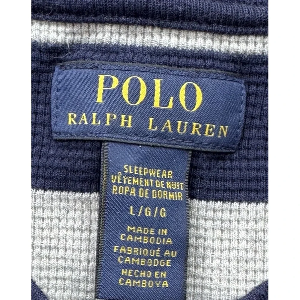 POLO Ralph Lauren Sleepwear Shirt Navy Gray Waffleknit‎ Sz Large